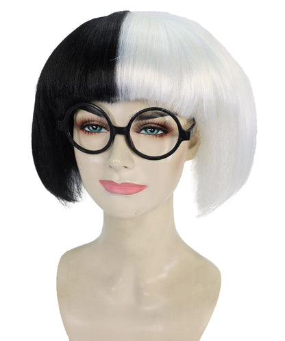 HPO | Fashion Edna | Multiple Colors Bob with Bangs and Glasses, Halloween Wig | Breathable Capless Cap