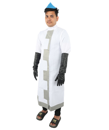 HPO Men’s Cartoon Chef Lab Coat Costume | Long White Coat Outfit | Cosplay, Halloween, Stage & Themed Party Costume