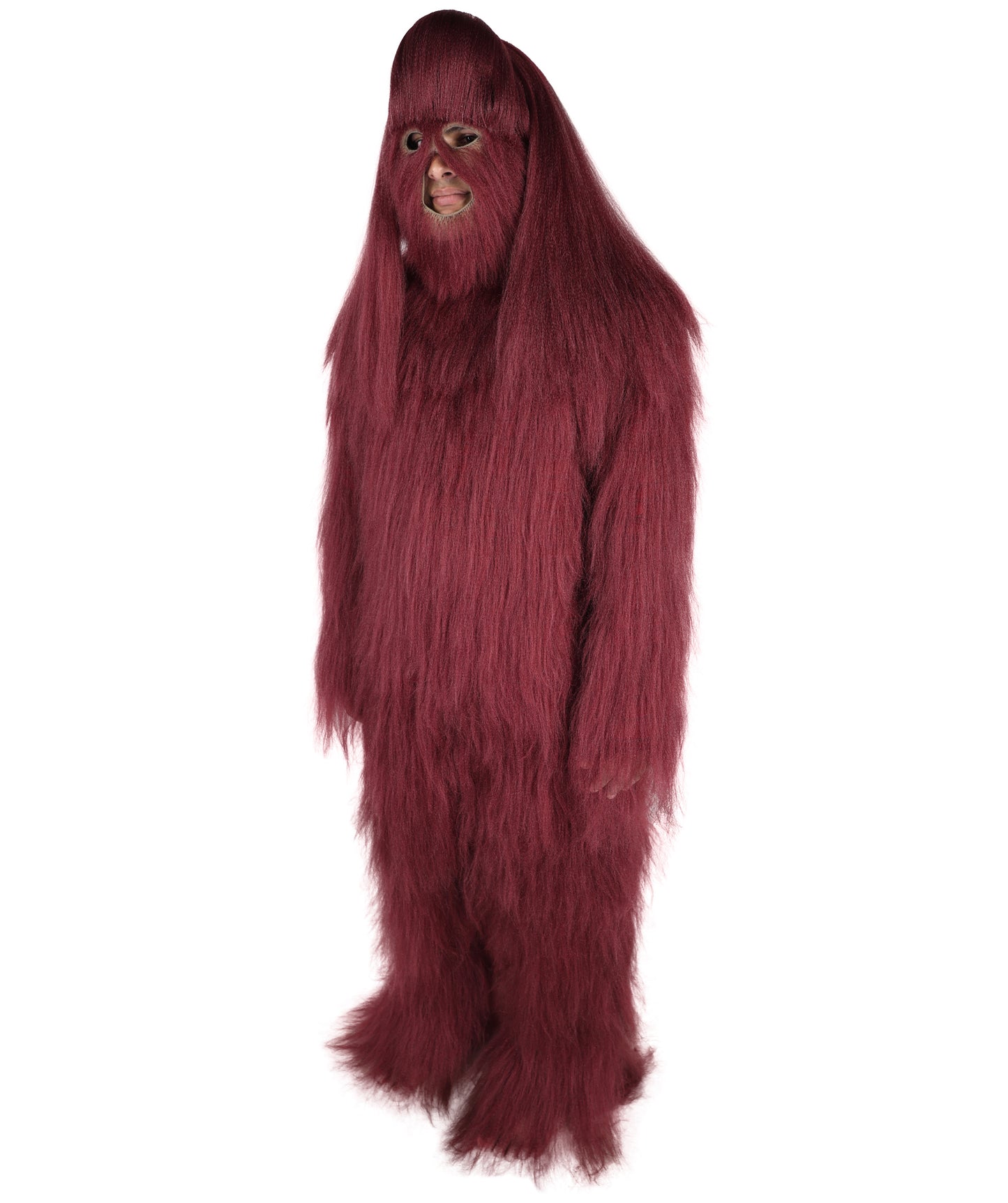 HPO Unisex Extreme Hairy Person Costume, Mask and Bundle - Full-Body Hair Suit Extra-Long Ash Brown Costume Wig for Halloween, Cosplay & Parties