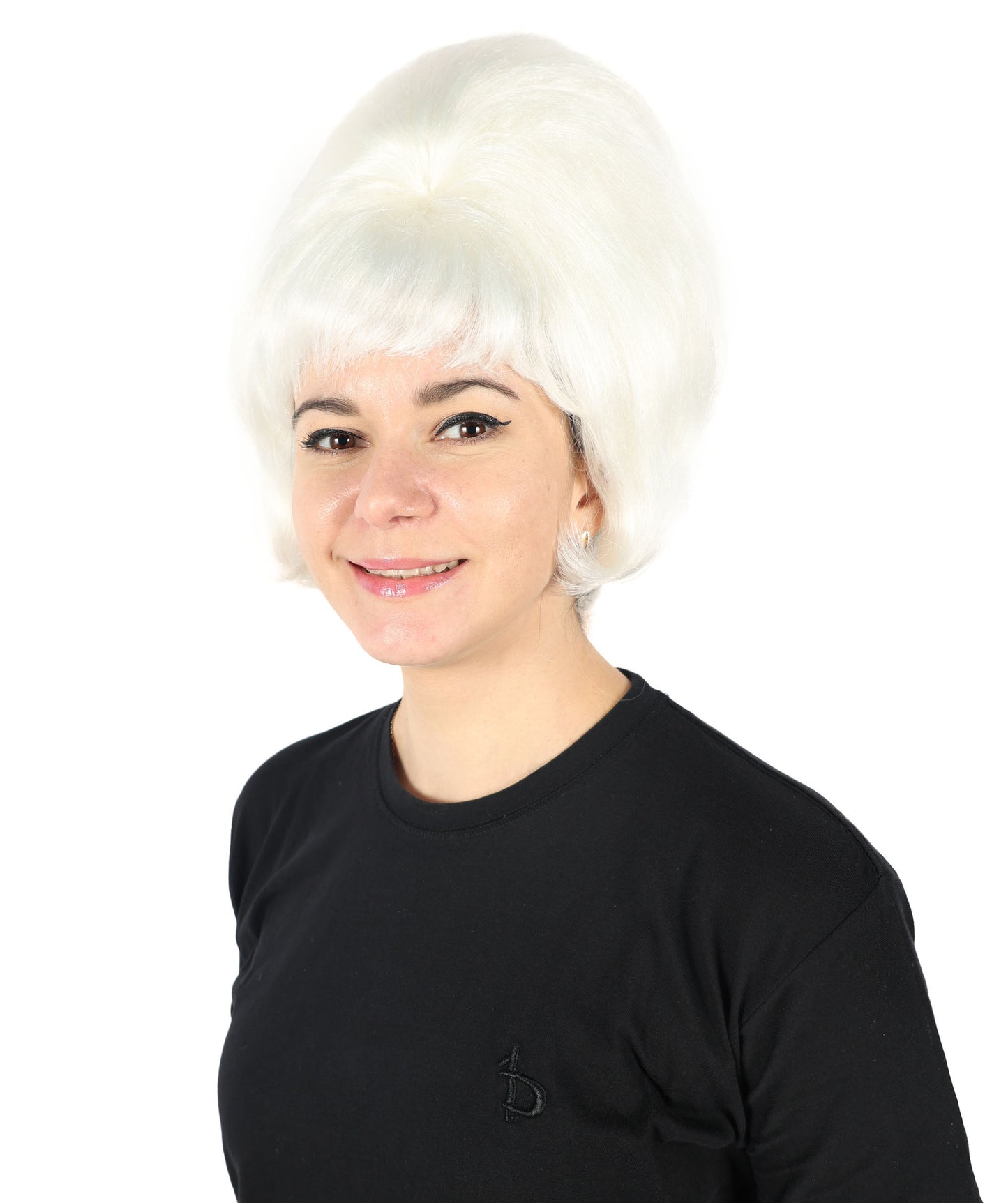Women's Short and Groovy 60's Beehive Wig, 10" Inches Pure White Updo with Bangs Hair | HPO
