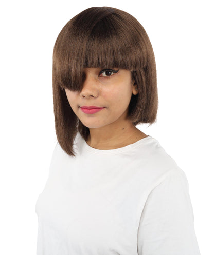 HPO Adult Women's Asymmetrical Bangs Bob Wig | Multiple Color Options | Create of synthetic fiber, sleek straight volume, breathable capless base | Party, Halloween, theater, drag, performance, costume events