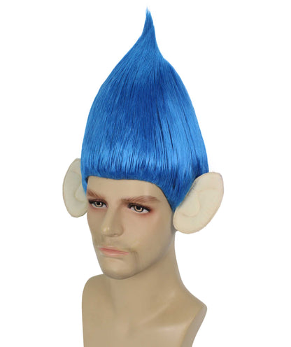 HPO Men's Pointy Diamond Guy Troll Wig with Blue Ears,Multiple Color,Flame-Retardant Synthetic Fiber