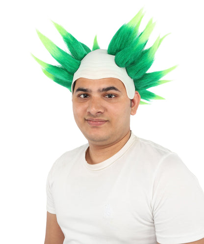 HPO Adult Men's Spiky Bald Illusion Wig | Multiple Color Options  |  Two-tone vibrant hue, create of synthetic fiber, stiff spiked volume, integrated forehead piece | Party, Halloween, theater, drag, performance, costume events
