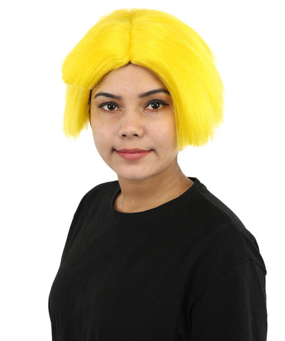 HPO Women’s Neon Yellow Bob Wig with Bangs—Bright Straight Cut Wig | Celebrity Inspired Hairpiece for Party, Halloween and Cosplay