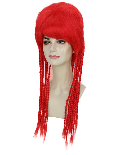 HPO Women’s Club Wig with Rave Red Braids | Bold Party Hairpiece for Adults | Rave Events, Cosplay & Themed Party Wig