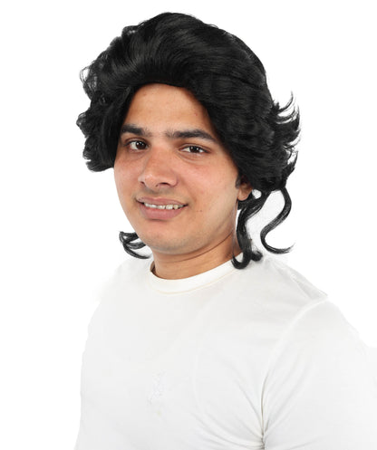 HPO Adult Men’s Medium Wavy Black Wig | Soft Volume Synthetic Hairpiece | Natural Textured Style for Cosplay, Parties & Stage Performances