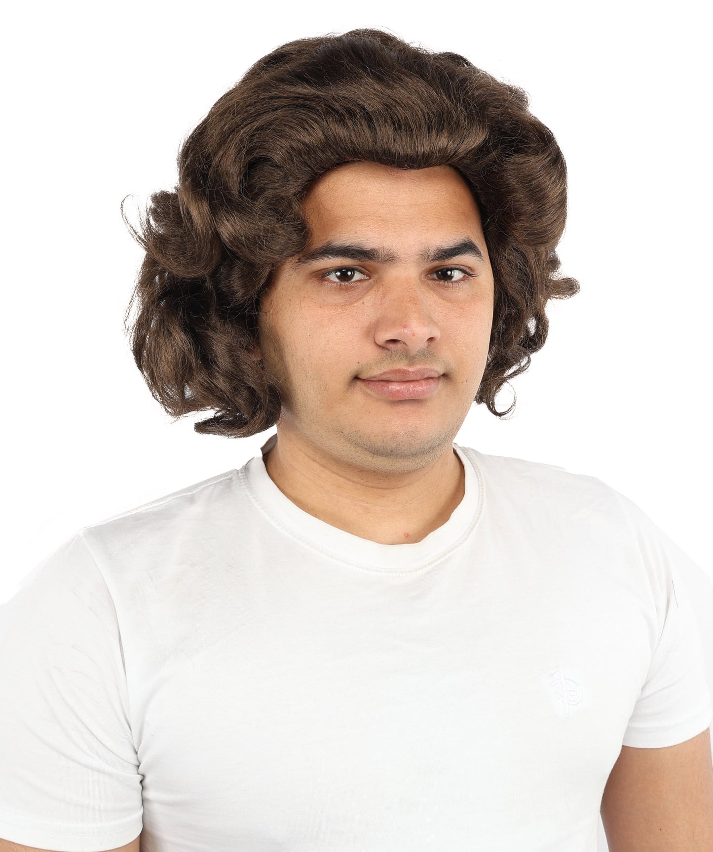 HPO Men's 12-Inch Medium Brown Retro Wig – Wavy Capless Cap Wig for Adults – Lightweight & Breathable for Halloween and Cosplay