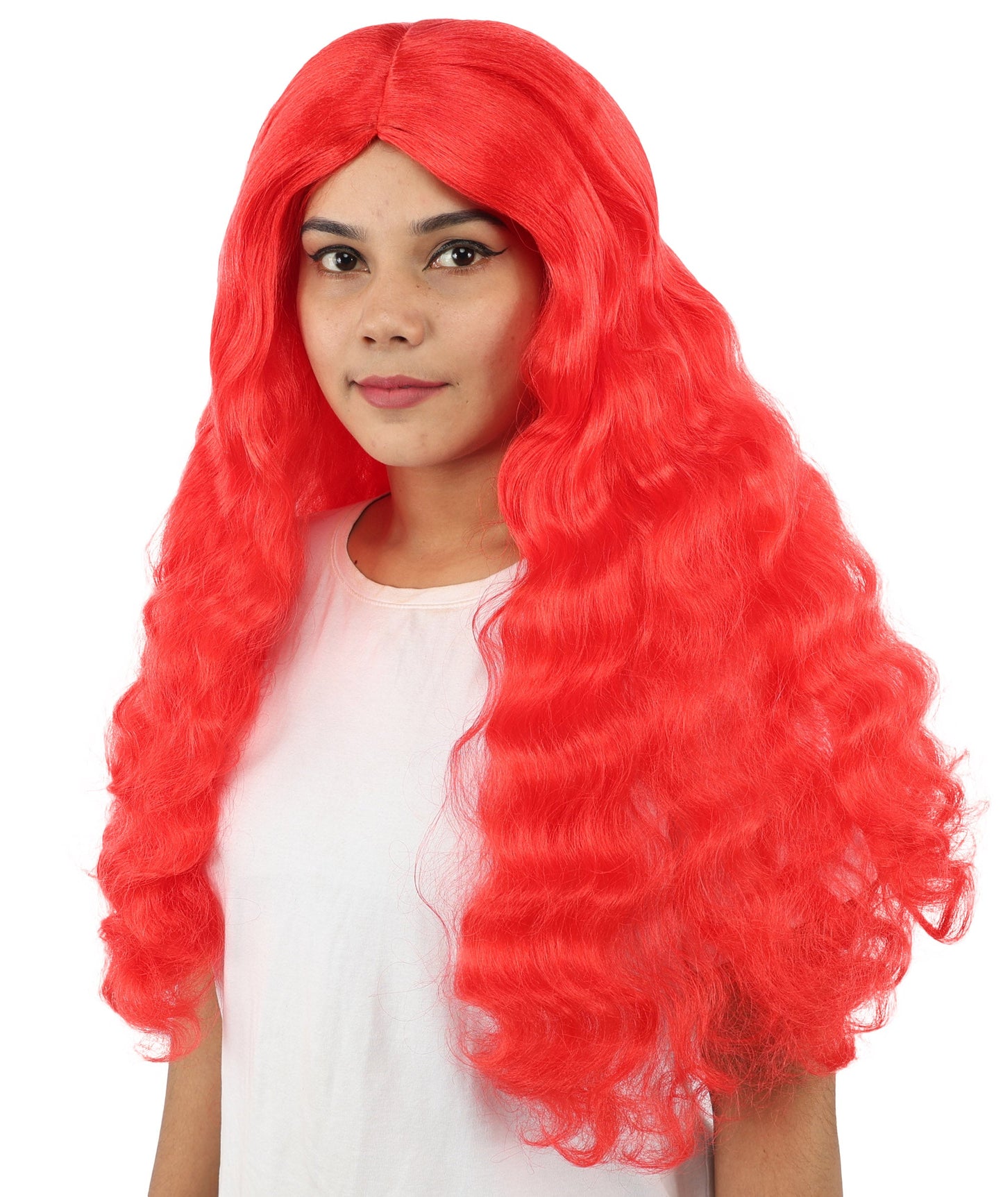 HPO Adult Women's Long Wavy Wig | Multiple Color Options | Center Parted Ginger Curls with Voluminous Ends, Heat Resistant Synthetic Fiber & Breathable Cap | Halloween, Teen Roleplay, Theater, Themed Party & Costume Events