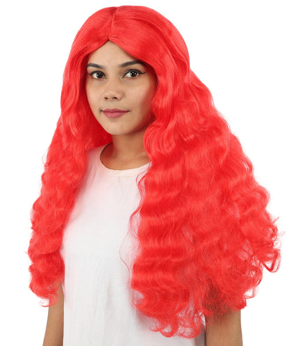 HPO Adult Women's Long Wavy Wig | Multiple Color Options | Center Parted Ginger Curls with Voluminous Ends, Heat Resistant Synthetic Fiber & Breathable Cap | Halloween, Teen Roleplay, Theater, Themed Party & Costume Events