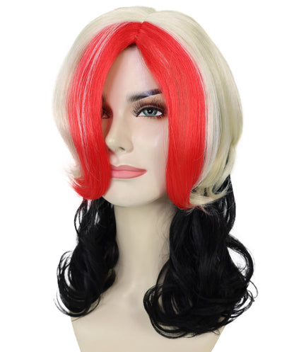 HPO Women’s Multicolor Shoulder-Length Wig | Bold Halloween Hair | Breathable Capless Cap