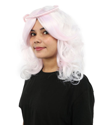 HPO Women's Novelty Wig | Light Pastel Pink & White Synthetic Hairpiece | Soft, Fluffy, Anime-Inspired Style with Adjustable Cap for Halloween, Parties & Stage