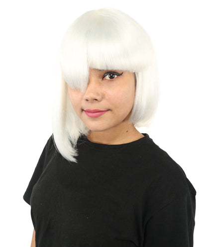 HPO Adult Women's Asymmetrical Bangs Bob Wig | Multiple Color Options | Create of synthetic fiber, sleek straight volume, breathable capless base | Party, Halloween, theater, drag, performance, costume events