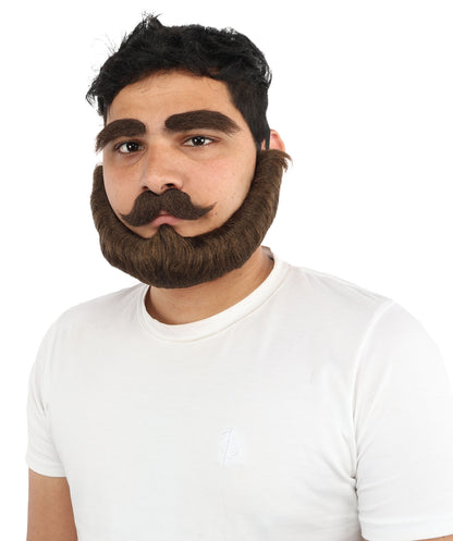 HPO Men's Historical Fake Beard Mustache & Eybrow Set | Thick Eyebrows Mustache Combo Synthetic Fiber | Party Halloween Cosplay Theater Drag Performance Costume Events