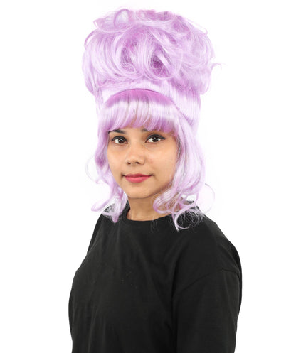 HPO Adult Women's Elegant Updo Tendril Wig | Multiple Color Options | Pastel peach hue, create of synthetic fiber, high teased volume with face-framing strands, breathable capless cap | Party, Halloween, theater, drag, performance, costume events