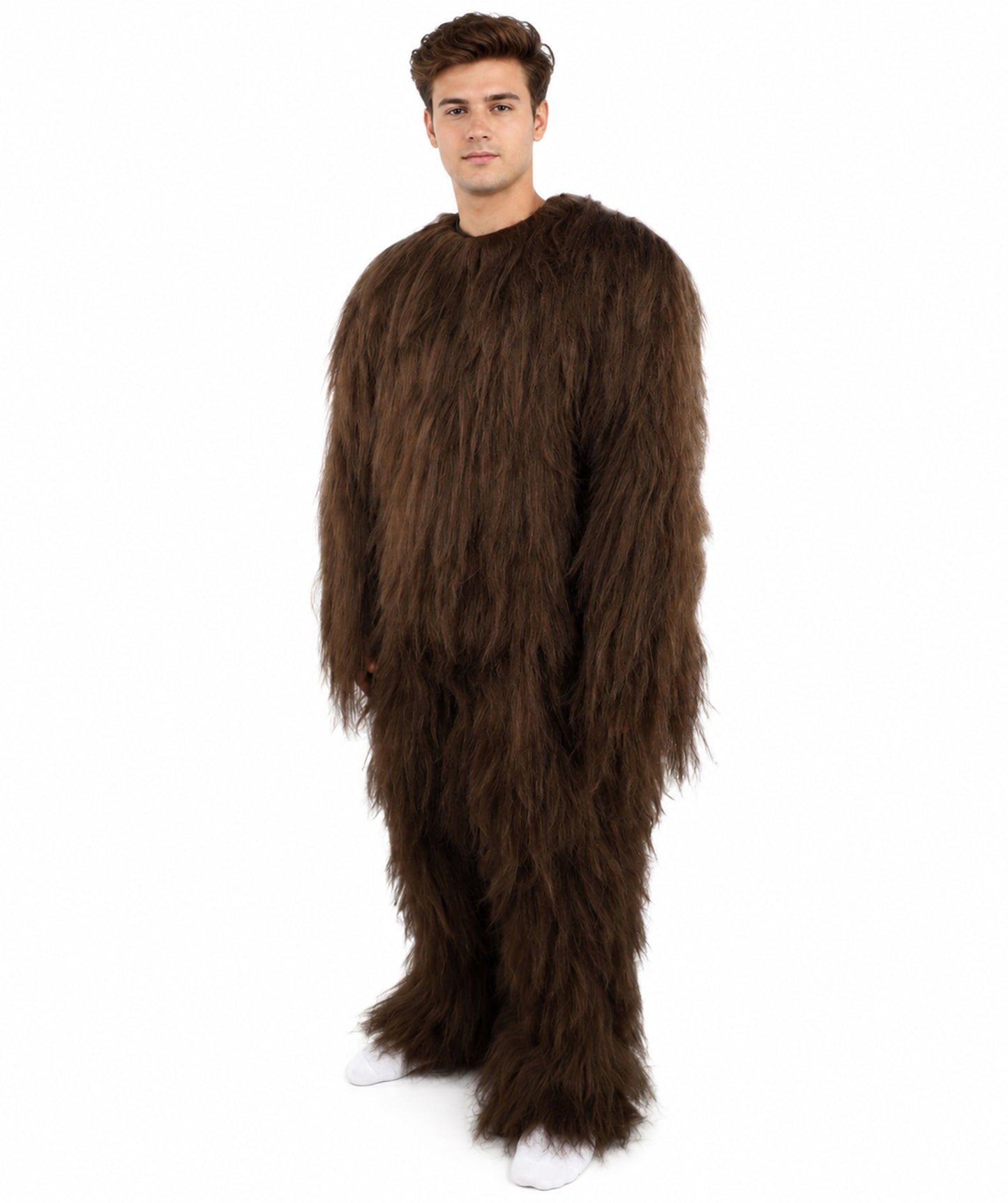 HPO Unisex Extreme Hairy Person Costume, Mask and Bundle - Full-Body Hair Suit Extra-Long Ash Brown Costume Wig for Halloween, Cosplay & Parties