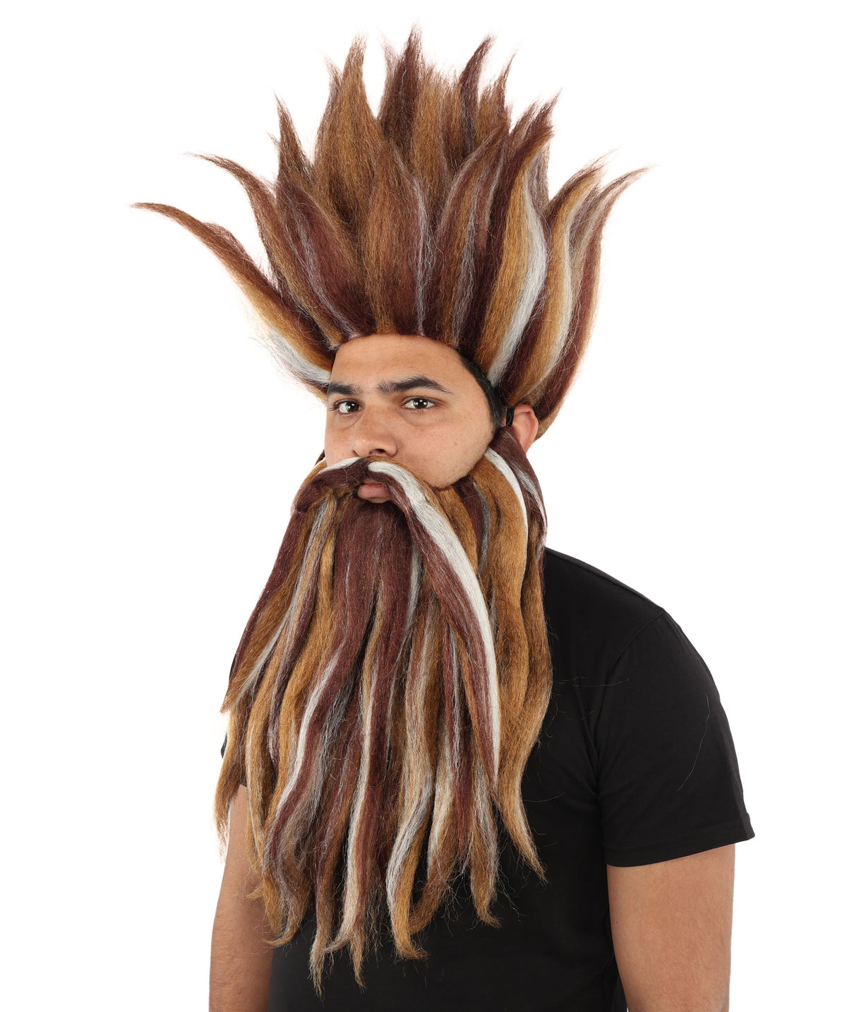Wild Man Wig Beard & Mustache Set | Voluminous Multicolor Options Messy Hair with Matching Facial Hair, Synthetic Fiber & Breathable Cap | Halloween, Jungle Roleplay, Theater, Carnival & Costume Party
