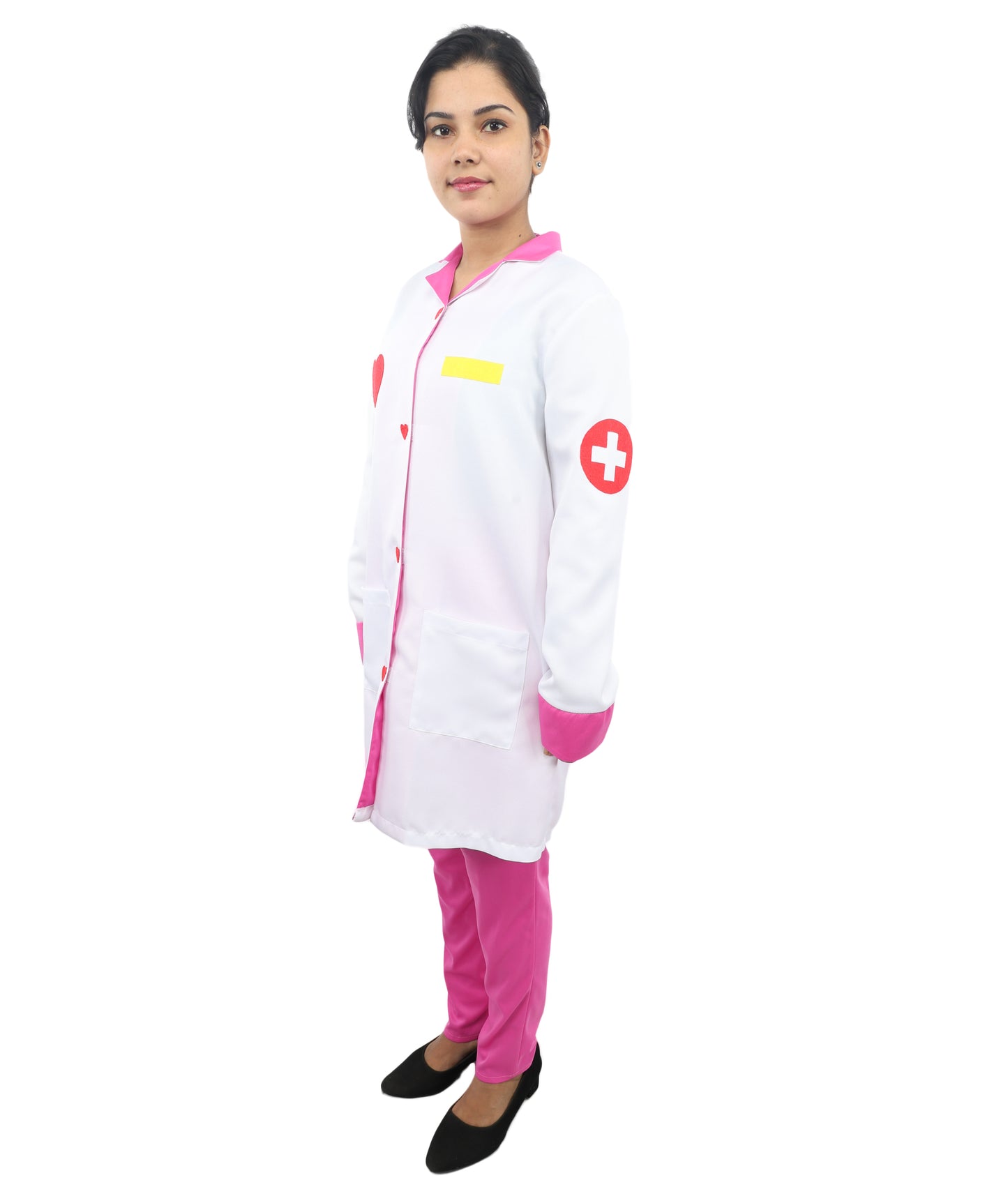 HPO Women’s Healthcare Roleplay White & Pink Costume Set | Medical Theme Coat with Patches | Visual styling for Cosplay Events, Parties