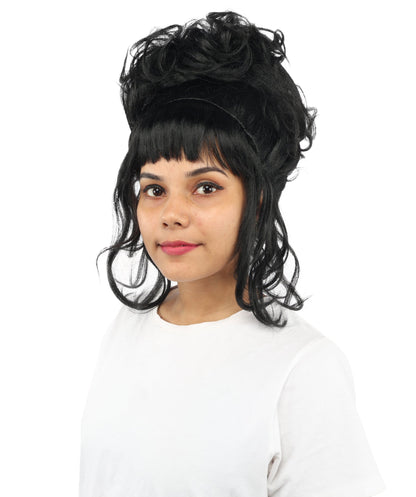 HPO Adult Women's Elegant Updo Tendril Wig | Multiple Color Options | Pastel peach hue, create of synthetic fiber, high teased volume with face-framing strands, breathable capless cap | Party, Halloween, theater, drag, performance, costume events