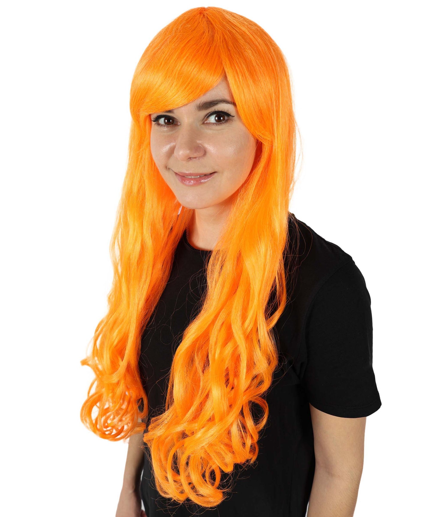 HPO Women's Multicolor Long Curly Wig with Fringe, Flame-retardant Synthetic Fiber