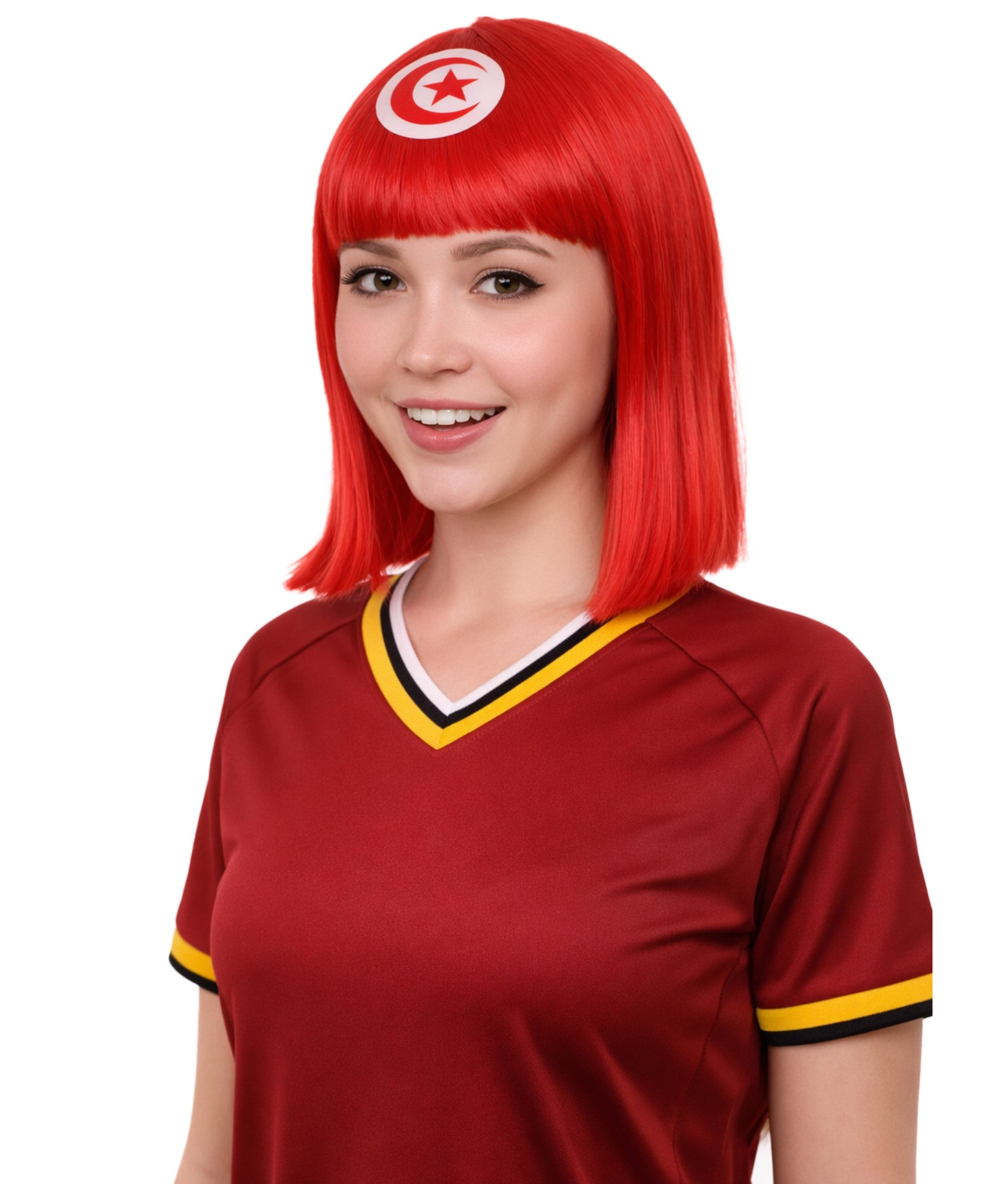 Tunisia Flag Sport Party Bob Wig | Sexy Party Halloween Wigs | Premium Breathable Capless Cap