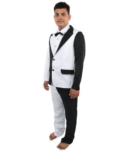 HPO Men’s White & Black Cosplay Tuxedo suit Costume - Two Piece Formal Cosplay Bodysuit | Stylish Party Outfit for Halloween