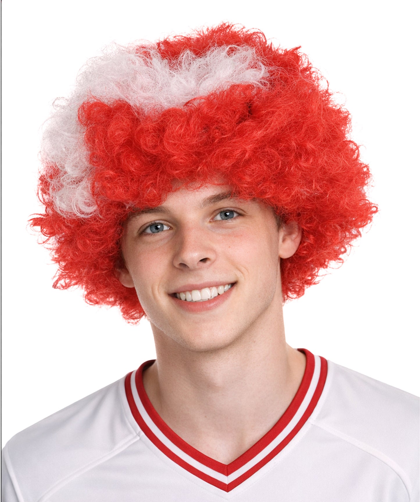 Denmark Flag Sport Afro Wig | Red White Jumbo Wig