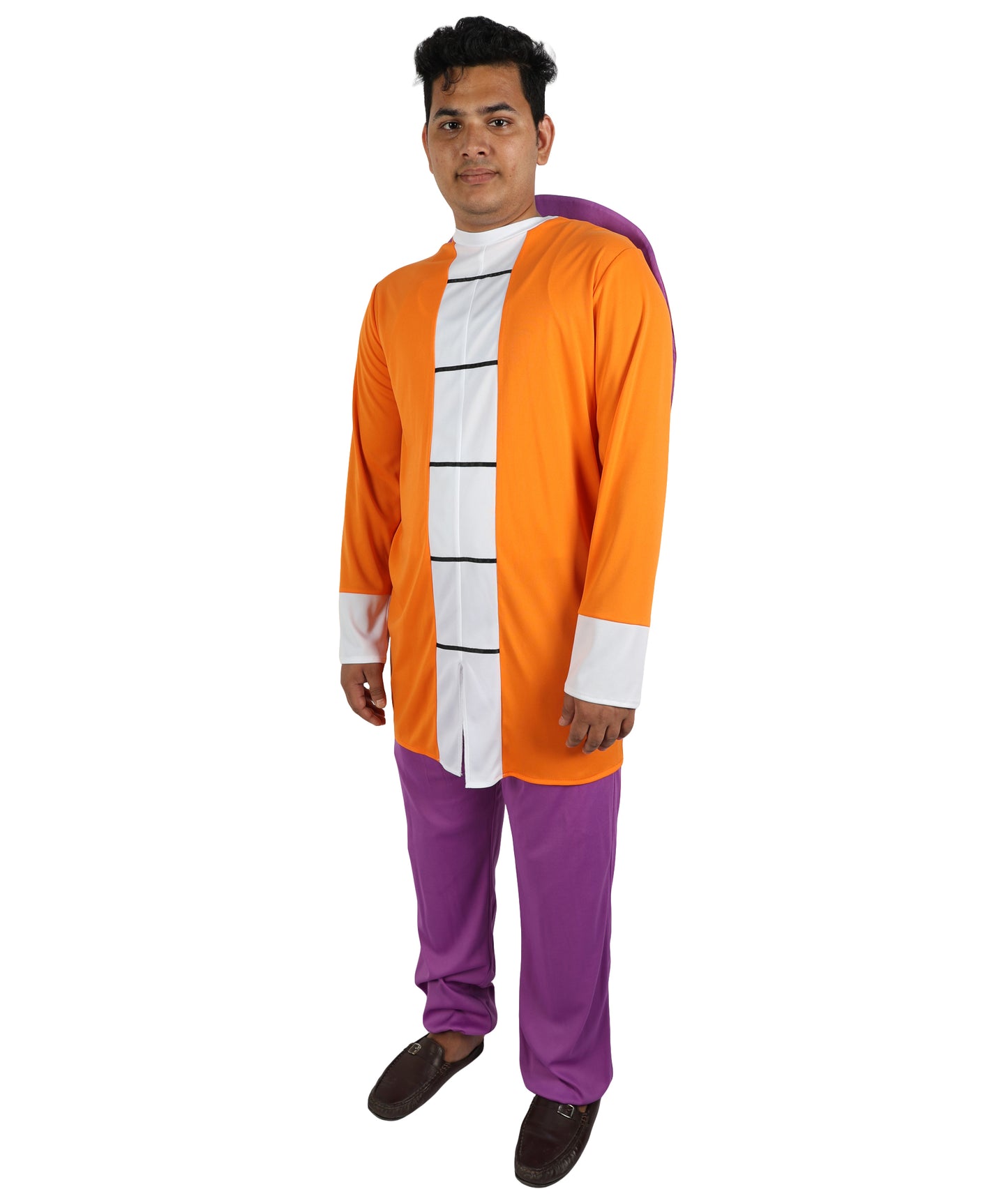 HPO Men's Martial Arts Master Costume | Anime Roshi Cosplay Orange Top Purple Pants Outwear Set | Comic Con Halloween Stage Performance Wardrobe Piece