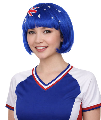 Australia Flag Sport Party Bob Wig | Patriotic Country Halloween Wigs | Premium Breathable Capless Cap
