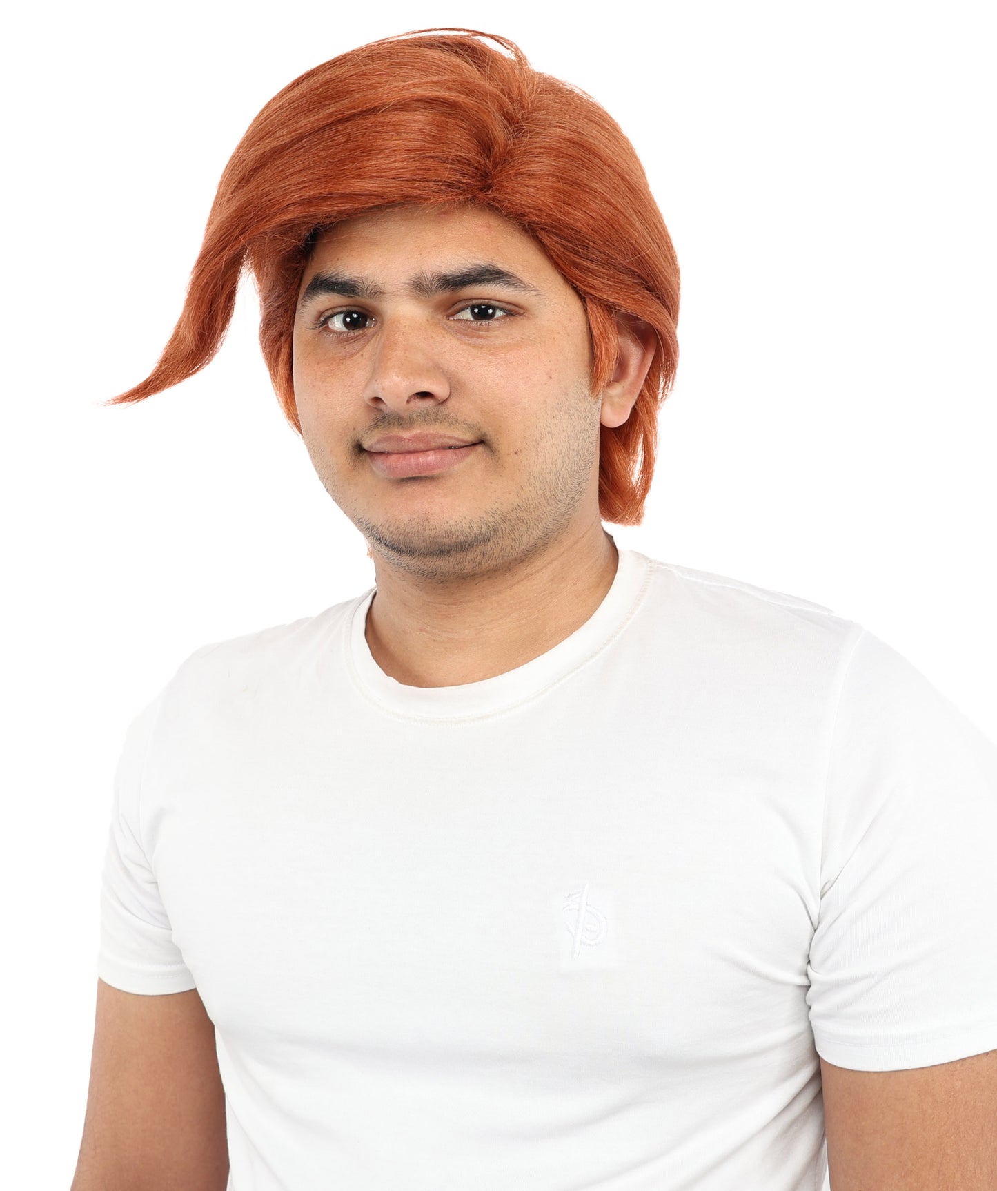 HPO Men’s Flame Radish Brown Short Wig with Side Fringe – 11” Auburn Synthetic Hair | Lightweight Capless Wig for Halloween, Cosplay, Stage & Dress-Up Events