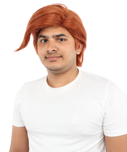 HPO Men’s Flame Radish Brown Short Wig with Side Fringe – 11” Auburn Synthetic Hair | Lightweight Capless Wig for Halloween, Cosplay, Stage & Dress-Up Events