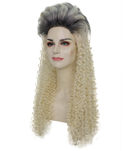 Women's 1980s Bottle Blonde & Grey Costume Wig | Curly Synthetic Retro Hairpiece for Parties | Breatheble Capless Cap