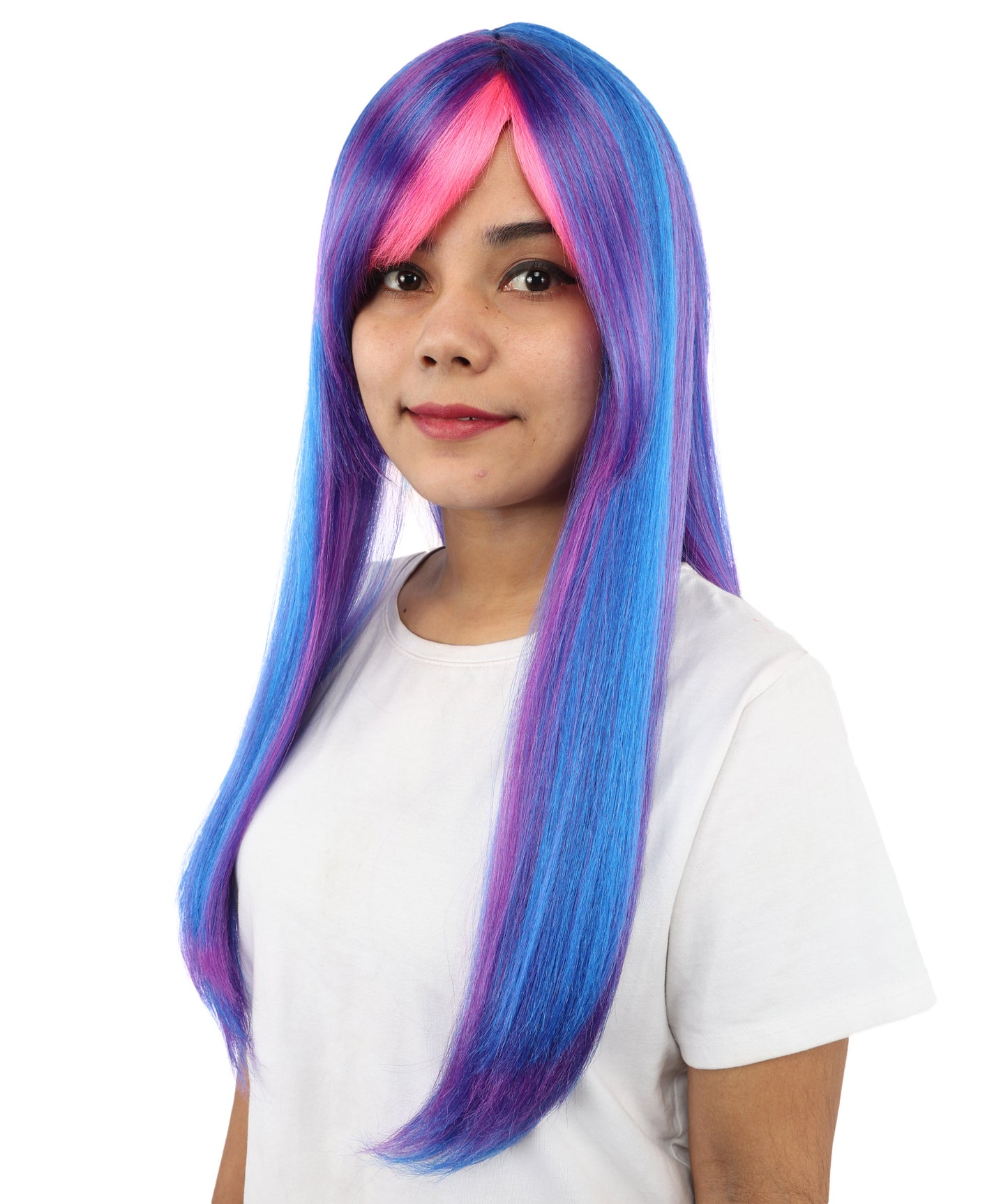 HPO Women's Twilight Sparkle Style Wig | Long Dark Purple Hair with Hot Pink Bangs and Highlights | My Little Pony Equestria Girls Costume
