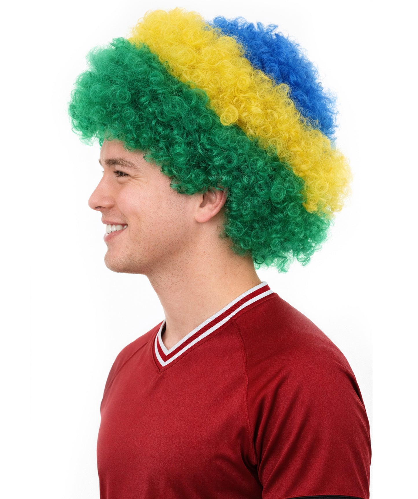 Brazil Flag Sport Afro Fun Wig | Jumbo Super Size Green Yellow Blue Wigs