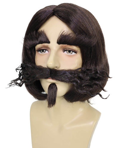 HPO Men's Whimsical Magician Wig With Beard, Mustache & Eyebrow Set Facial Hair – Synthetic Hairpiece for Stage, and Costume Parties
