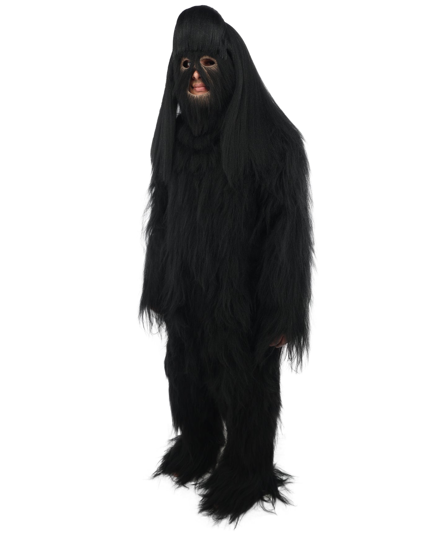 HPO Unisex Extreme Hairy Person Costume, Mask and Bundle - Full-Body Hair Suit Extra-Long Ash Brown Costume Wig for Halloween, Cosplay & Parties