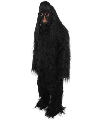 HPO Unisex Extreme Hairy Person Costume, Mask and Bundle - Full-Body Hair Suit Extra-Long Ash Brown Costume Wig for Halloween, Cosplay & Parties