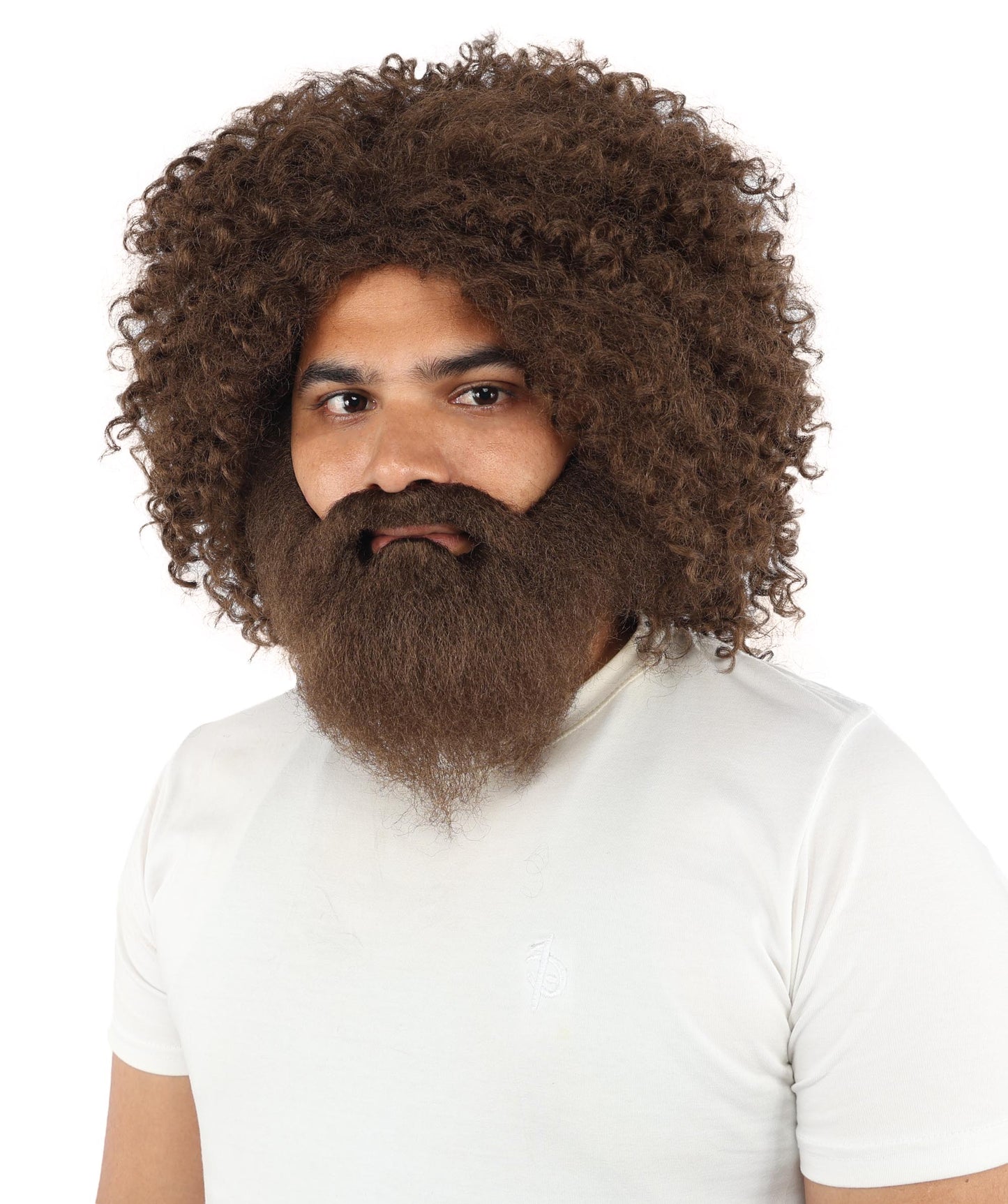 HPO Men's Wild Caveman Orange Wig Beard & Mustache Set | Massive Frizzy Orange Afro and Full Beard Set with Messy Texture | Prehistoric Costume, Viking Cosplay, Halloween, and Funny Party Props