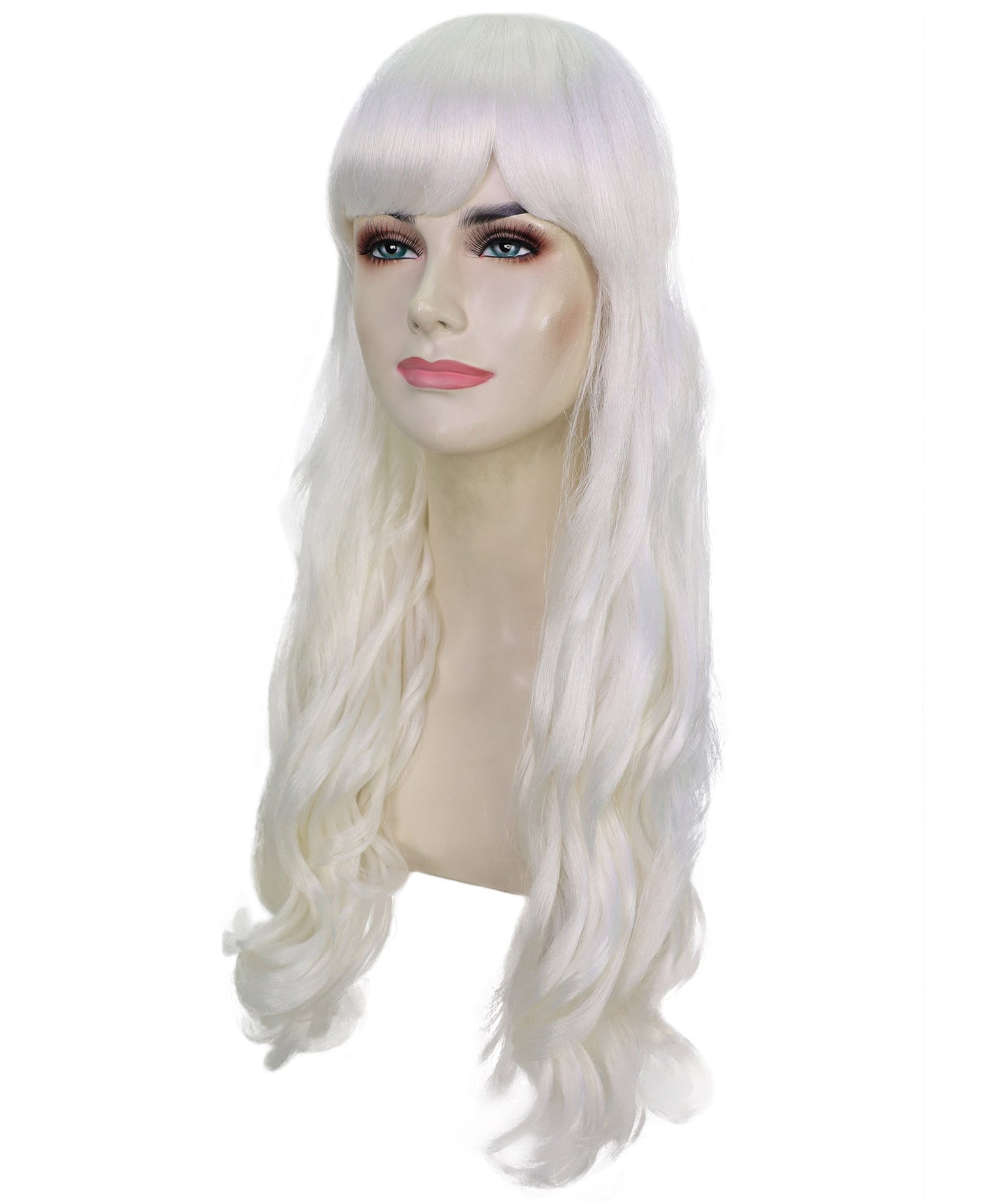 HPO Women's Red Long Wavy Desire Wig with Front Bangs | Halloween and Party Wig | Flame-retardant Synthetic Fiber  |  Premium Breathable Capless Cap