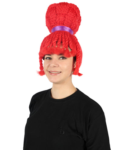 HPO Women's Popular Animated Movie Maroon Big Bun Red Wig  | Halloween Wig | Flame-retardant Synthetic Fiber