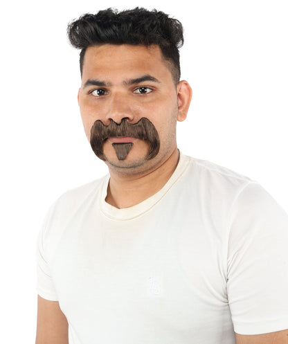 HPO Adult Men’s Bold Horseshoe Mustache with Chin Beard Set – Multiple Color Options - Flame-retardant Synthetic Fiber Fake Facial Hair | Ideal for Halloween Parties, Cowboy, Police Roleplay and Themed Events