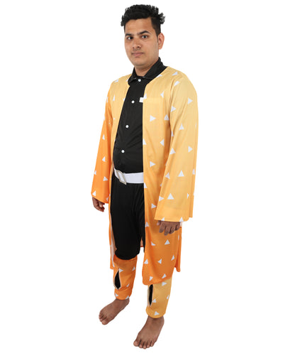 HPO Men’s Anime Checkerboard Cosplay Costume | Long Haori Jacket & Pants Outfit | Halloween, Conventions, Stage & Roleplay Outfit