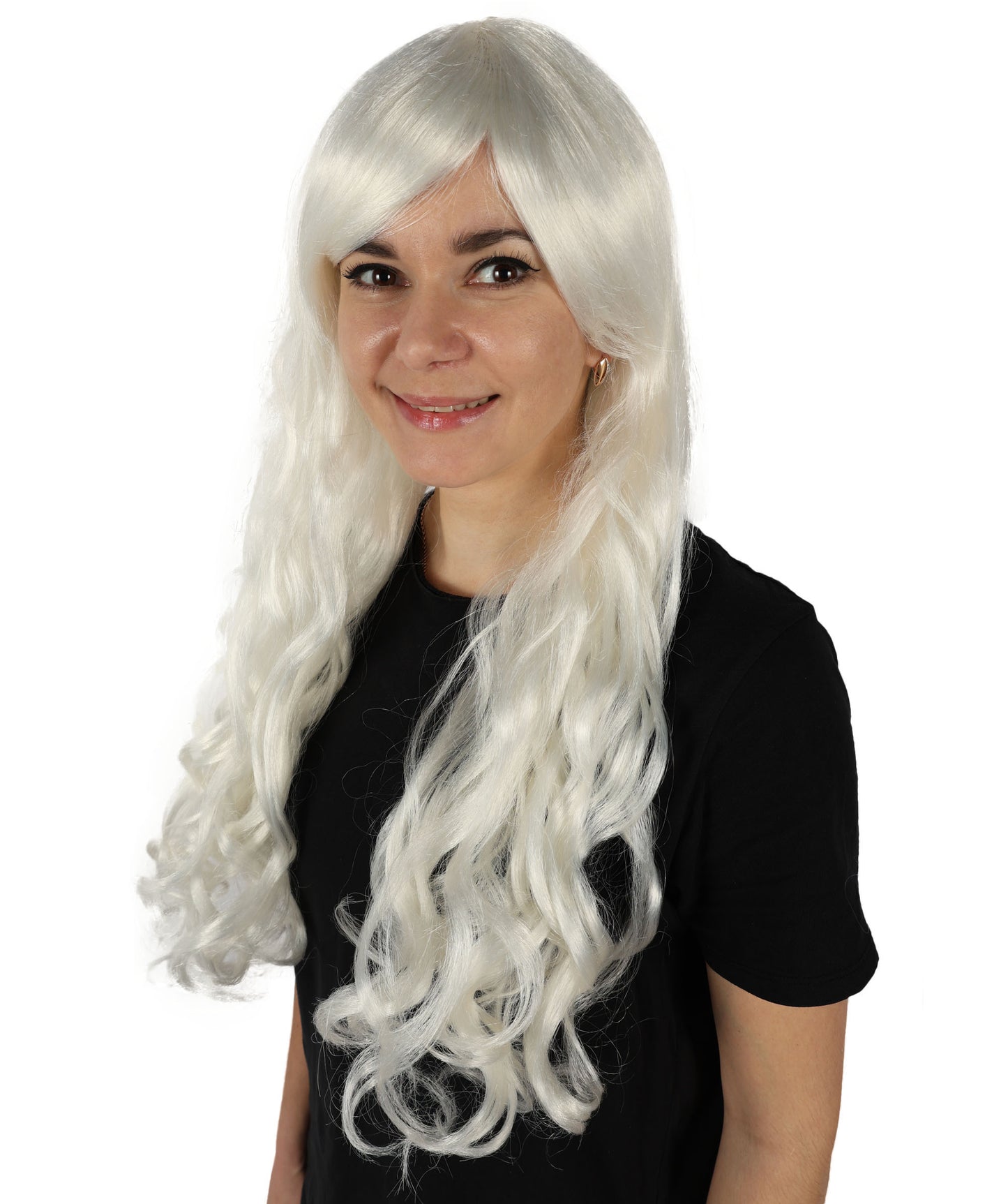 HPO Women's Multicolor Long Curly Wig with Fringe, Flame-retardant Synthetic Fiber