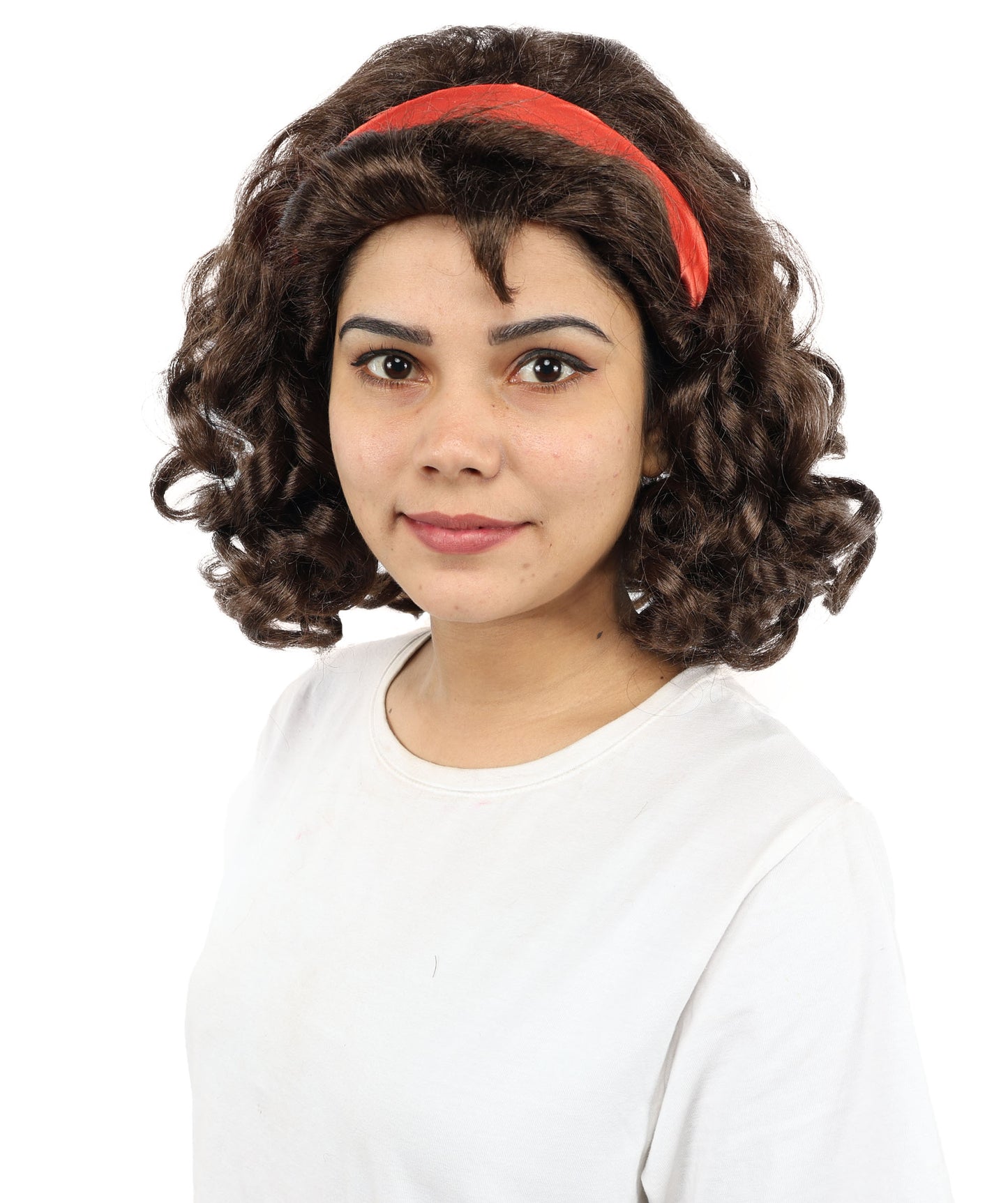 HPO Women’s Animated Character 12 Inch Curly Bob Wig with Red Headband | Flame Resistant Synthetic Fiber | Ideal for Halloween and Cosplay