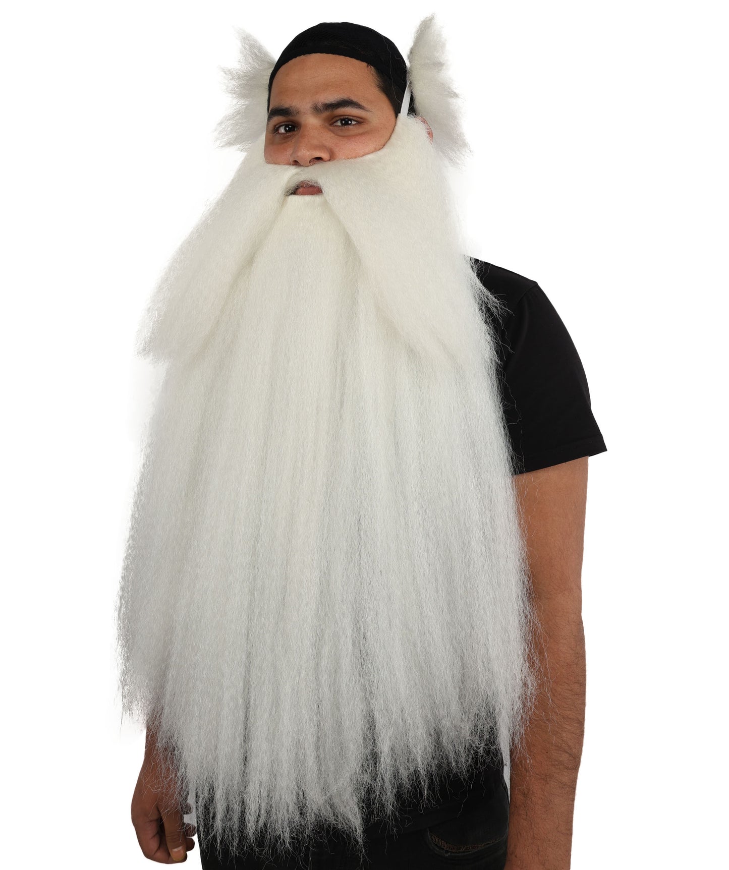 HPO Men's Elder Mage Wig & Beard Set | Long White Hair with Matching Mustache, Beard & Sideburns | Synthetic Wig for Cosplay, Halloween, Stage & Roleplay