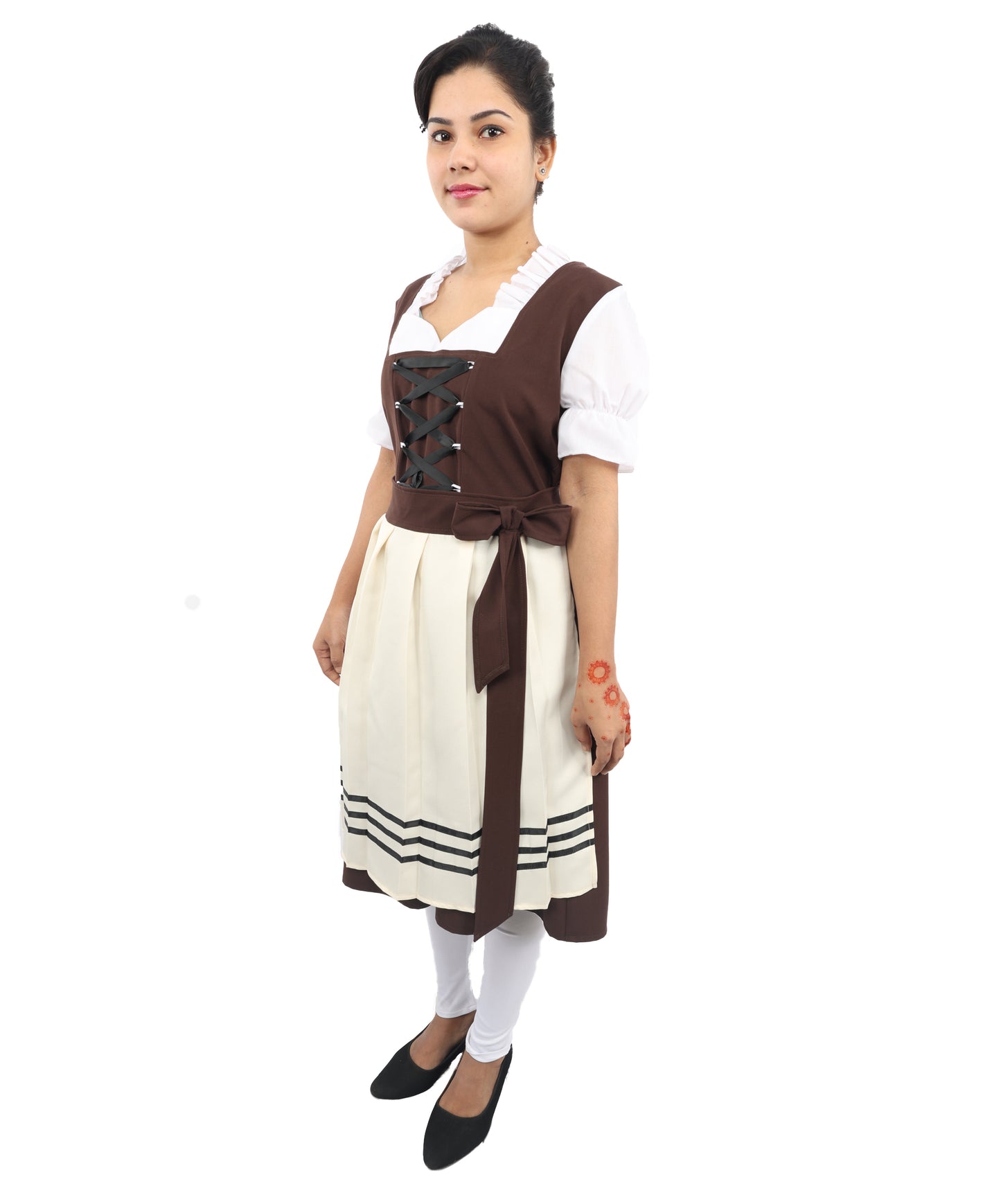 HPO Women’s Brown & White Oktoberfest Costume – Authentic German Bavarian Dirndl Dress