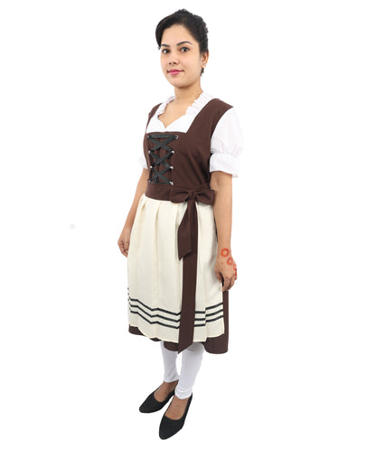HPO Women’s Brown & White Oktoberfest Costume – Authentic German Bavarian Dirndl Dress