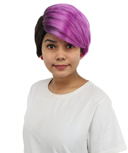 HPO Women’s Short Straight Bob Black & Purple Wig | Sleek Chin Length Hair for Halloween & Cosplay | Bold Color Style Fantasy Looks for Party Events