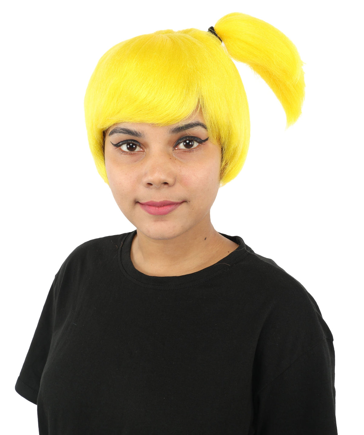 HPO Adult Women's Anime Trainer Character Wig | Vibrant hue multicolor options, create of synthetic fiber, short choppy bob with high side ponytail, breathable base | Cosplay, Halloween, theater, party, performance, costume events
