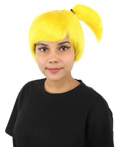 HPO Adult Women's Anime Trainer Character Wig | Vibrant hue multicolor options, create of synthetic fiber, short choppy bob with high side ponytail, breathable base | Cosplay, Halloween, theater, party, performance, costume events