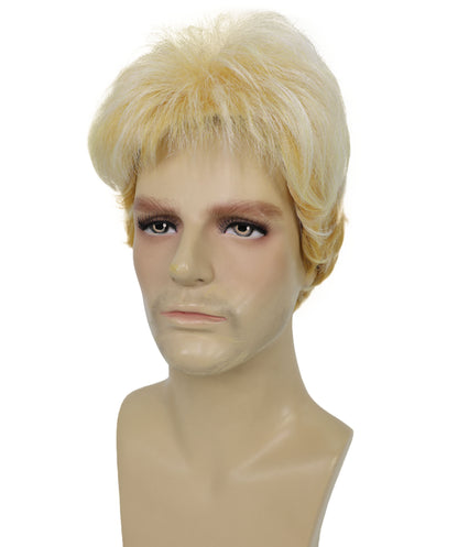 Men’s Short Teased Spiky Wig | Wild & Youthful Gold Blonde Mix Streaked Hairstyle for Costume Events